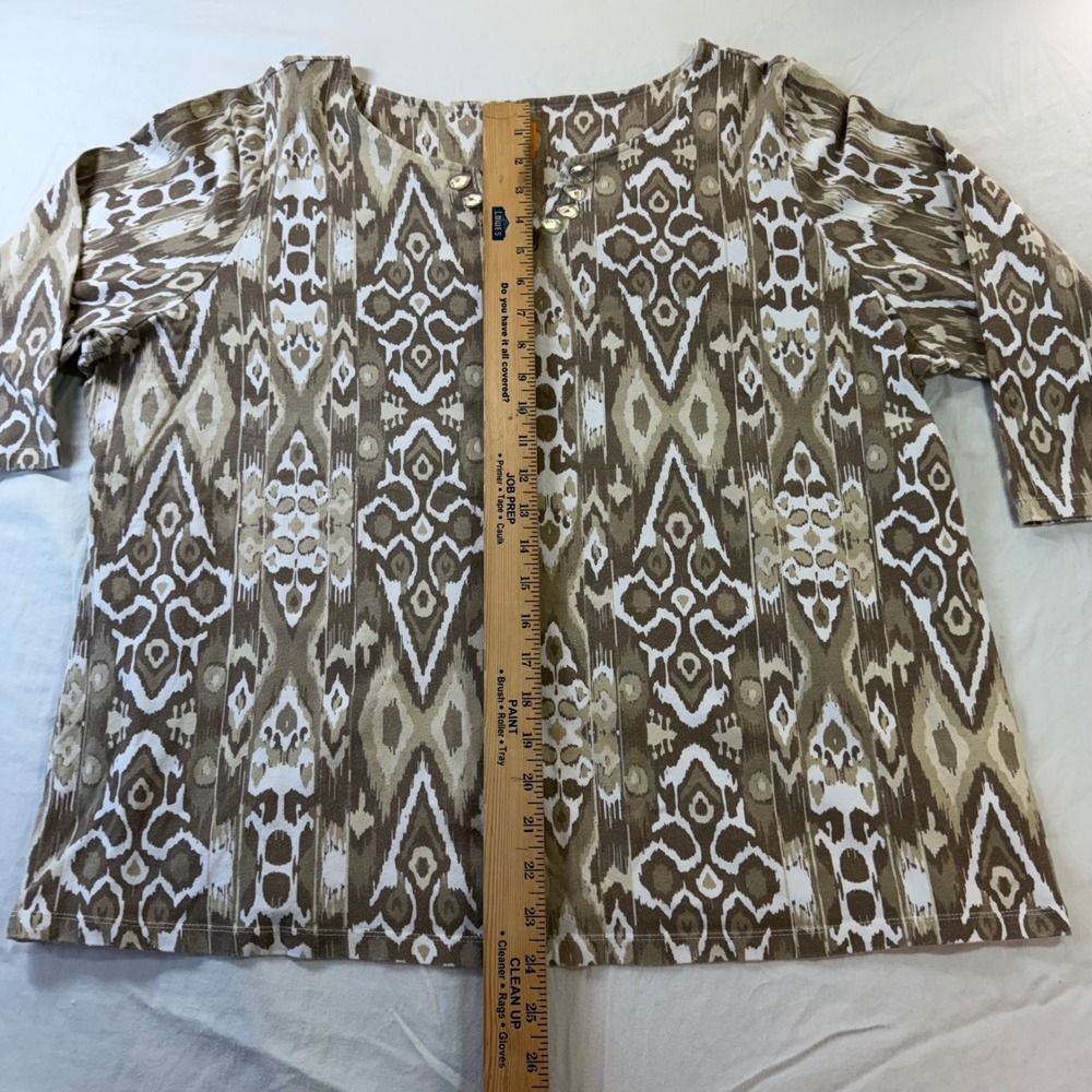 Ruby Rd Woman Blouse Women's 2X Brown Tan Geometric Beaded V Neck 3/4 Sleeve - Picture 4 of 8